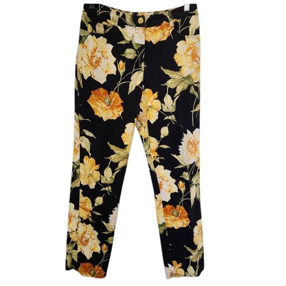 St. John Sport Yellow Rose Flower Stretch Straight Leg Pant Size 2 - Picture 1 of 4